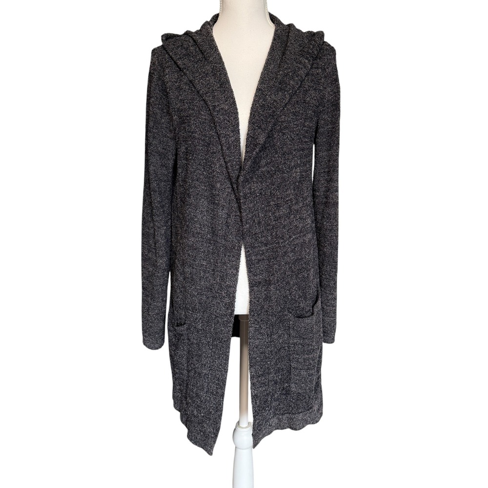 Barefoot Dreams CozyChic Lite Hooded Cardigan 905 Charcoal Marled Women Medium